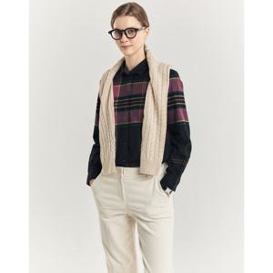 헤지스 여성 24FW 기모 네이비 체크 울혼방 긴소매 셔츠 HSSH4DC91N2