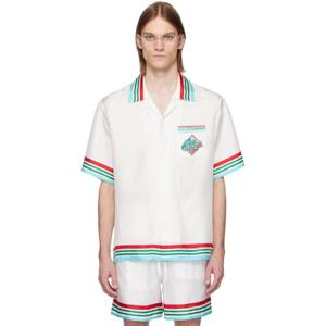 25 FW 카사블랑카 남성 화이트 카사 웨이 월드 시리즈 실크 셔츠 251195M192026