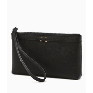 [헤지스ACC] 블랙 로고프린트 소가죽 미니 파우치 HJWA5F520BK