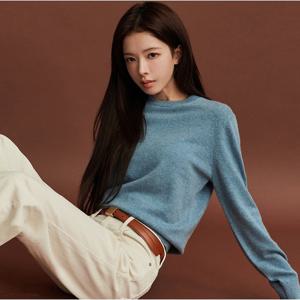 [지오다노]여성 민자 무지 캐시미어 블랜드 라운드넥 긴팔 니트 355912