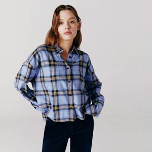 [지오다노]여자 면100 플란넬 크롭 체크셔츠 343911