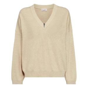 25SS 브루넬로 쿠치넬리 코튼 rib 스웨터 with Shiny Detail M19255002C9733