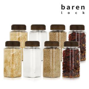 바른락 사각 PET 양념통 400ml 8P (우드 월넛)