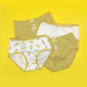 [푸딩언더웨어]푸딩언더웨어 여아 파인애플 아동 무형광 순면 삼각팬티 4매입