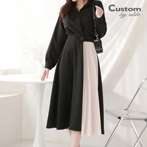 [한정/특가]배색 플리츠 주름 랩스타일 원피스_[C2202OP045A]