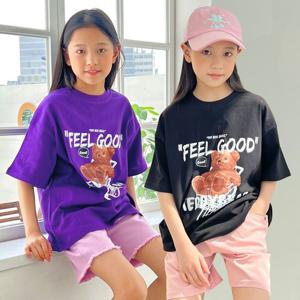 [제니]제니 JN 카트베어 티셔츠 여름 여아 주니어 면 라운드 반팔 티 반티 단체티