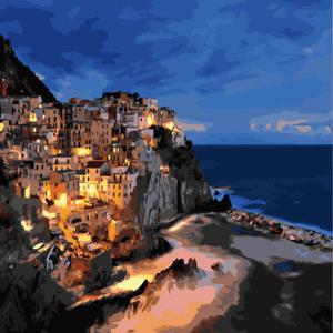 [피포페인팅]MS7262친퀘테레 마나롤라 마을의 야경 size 40x50cm