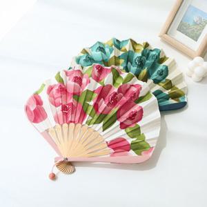 [박씨상방] (국내제작)고급 면 반달장미 대나무 접부채