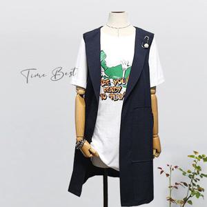 [해피통통] 빅사이즈 진주핀 베스트 캐주얼한 여성 정장 롱 조끼 오피스옷 미시 하객 여름용 아우터 여성의류