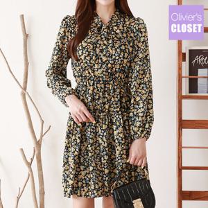 [한정/특가]리본넥 플라워패턴 미니 원피스_O2208OP609C