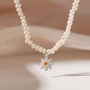 wbL 925실버 노아 데이지 천연 담수진주 목걸이