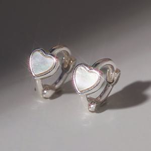 wbL 925실버 아멜리 천연자개 하트 원터치 링 귀걸이