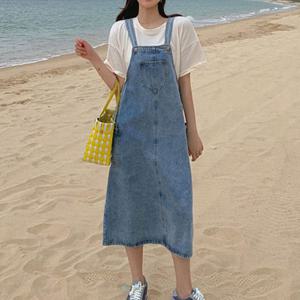 멜빵 청원피스 A라인 스커트 롱기장 길이조절 캐주얼