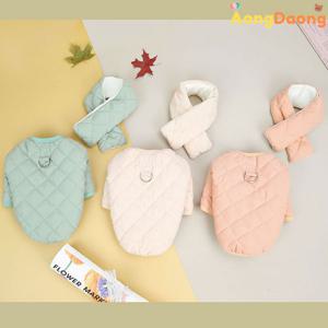 아옹다옹 강아지 파스텔 누빔 패딩 점퍼 목도리 세트