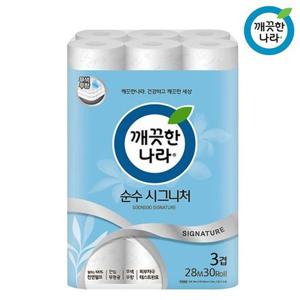 [땡큐온]깨끗한나라 순수 시그니처 3겹 엠보싱 28M 30롤 x1팩