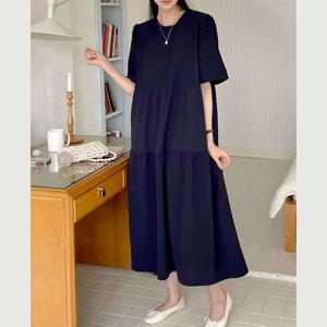 [에이브랜드] 메이비 퍼프 소매 반팔 롱 원피스