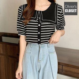 [한정/특가] 스트라이프 세라카라 반팔 니트_O2204KN614B