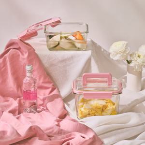 글라스락 핸디 퓨어 캔디핑크 2조 세트 (1.8L, 2.5L)