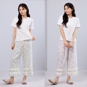 마누아국산순면바이오워싱여성레이스9부파자마잠옷바지