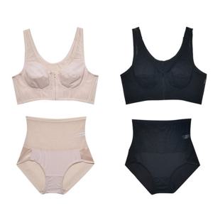 앞지퍼 파워넷 원단 보정 브라 햄라인 팬티 세트