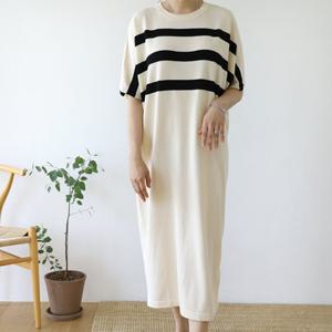 [바네사빈] 가오리핏 단가라 반팔 롱원피스 v00265