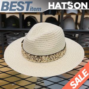 [햇츠온]여성 여름 페도라 햇 밀짚 챙 넓은 모자 J2SB236IVNN AD