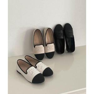 [더블디] RJ-r019 여성 캐주얼 가죽 투톤 배색 플랫슈즈