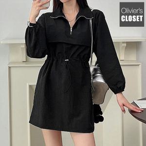 [한정/특가] 허리 스트링 반집업 긴팔원피스_O2309OP096C