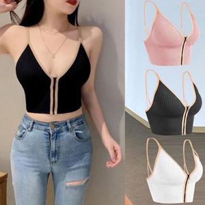 여성 앞지퍼 캡내장 탈부착 가능 끈나시 브라탑