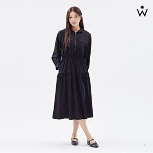 후드넥 집업 포인트 밴딩 나일론 프릴 원피스(WIACOP055)