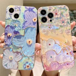 아이폰15 플러스 프로 맥스 럭셔리유화 플라워큐빅 실리콘케이스