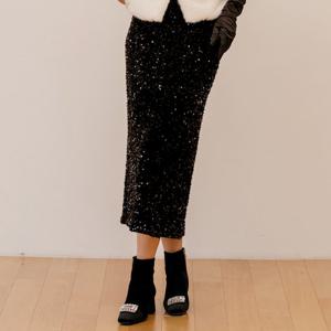 [막스까르띠지오]스팽글 뒷트임 밴딩 롱스커트