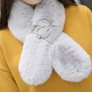 겨울용스카프 그레이 가죽링 넥워머 머플러 토끼털목도리