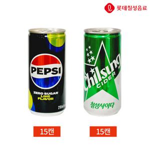 롯데 칠성사이다 펩시제로 210ml 2종 30캔 세트