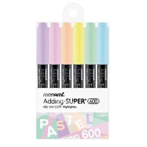 모나미 에딩 슈퍼 600 형광펜 파스텔 6색 세트