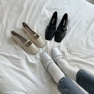 RJ-a1702 여성 데일리 사각코 메리 제인 끈조절  플랫 슈즈