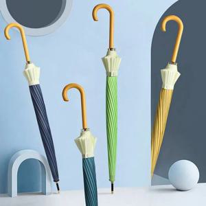 예쁜 투톤 더블 컬러 나무 손잡이 튼튼한 자동 장우산