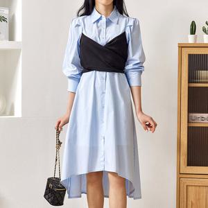 [한정/특가] 배색 랩 셔츠 원피스_O2402OP015A_H