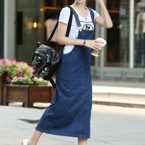 스커트 데일리 여성 데님 어깨끈 조절 캐주얼 멜빵 롱 치마