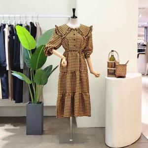 [포커스]  FS4A7OP00893_프릴 빅카라 체크 롱원피스