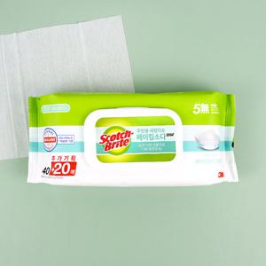 3M 주방용 세정티슈 베이킹소다 플러스 40매 + 추가기획 20매