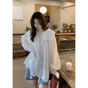 [웬디]포인트 줄 자수 화이트 셔츠 BS13185