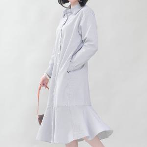 애비뉴투지 엄마옷 플레어 세로 핀 스트라이프 원피스 K03413