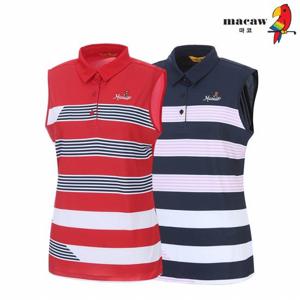 [마코] (여성)스트라이프 민소매 카라 티셔츠_MLW2TN03