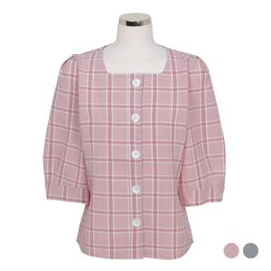 [클라비스]체크 스퀘어넥 블라우스(CVBWA3803Q)