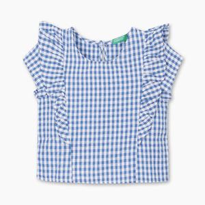 [베네통키즈] 주니어 체크 러플 블라우스_5QKUCQ02XNY