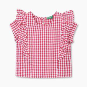 [베네통키즈] 주니어 체크 러플 블라우스_5QKUCQ02XRD