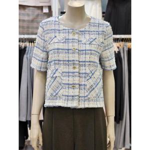 SOUP 세이브존07 노카라 체크 트위드 자켓 OA5JKT3