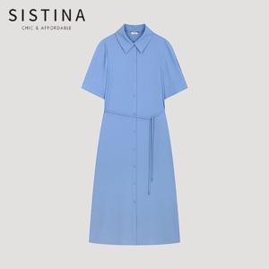 [SISTINA] 인기 벨티드 셔츠 원피스_AWWOPO21510_BL