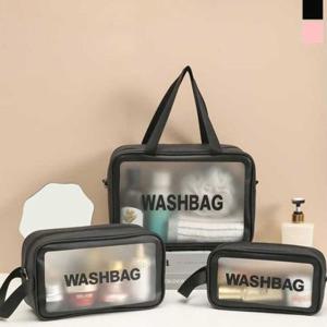 여행용워시백 PVC불투명여행세면파우치 블랙3종세트